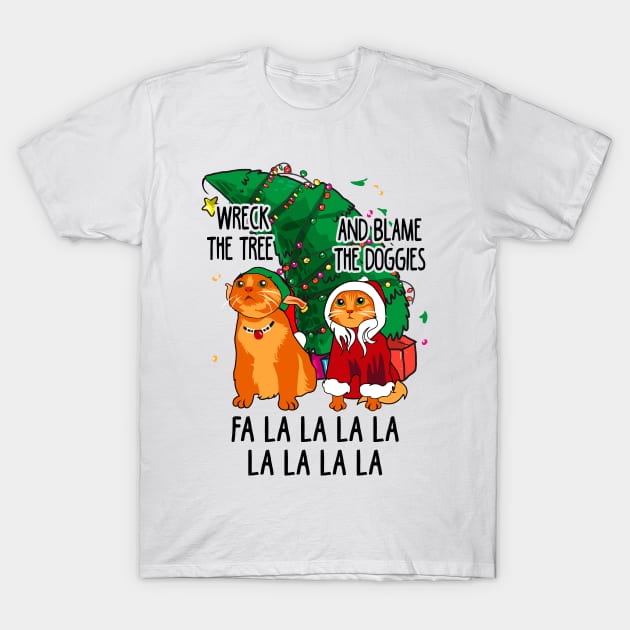 Cats Christmas. Cats Destroying Christmas Tree. T-Shirt by KsuAnn